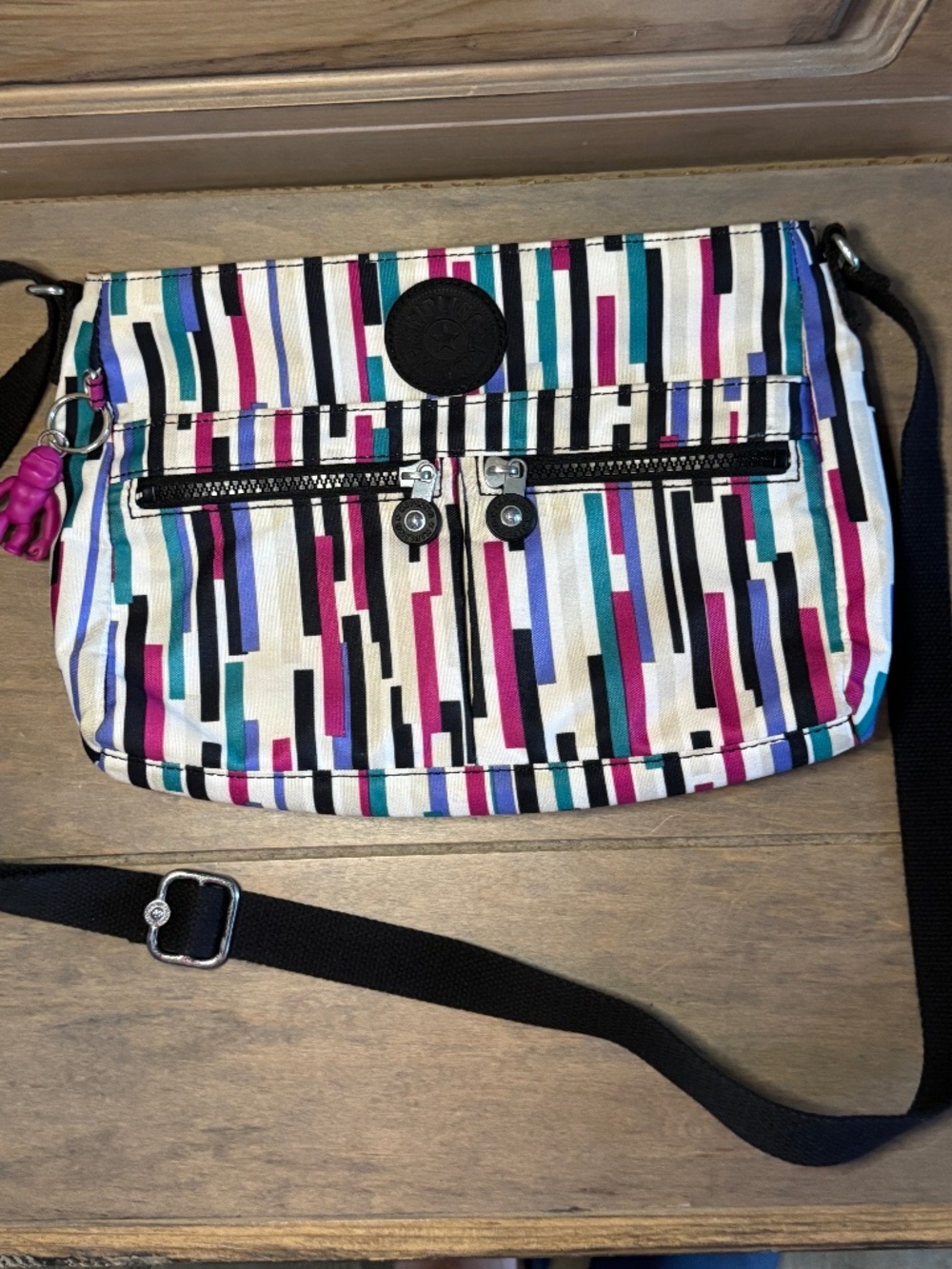 Kipling Urban Stripe Multicolor Crossbody Bag Adjustable Strap VGC